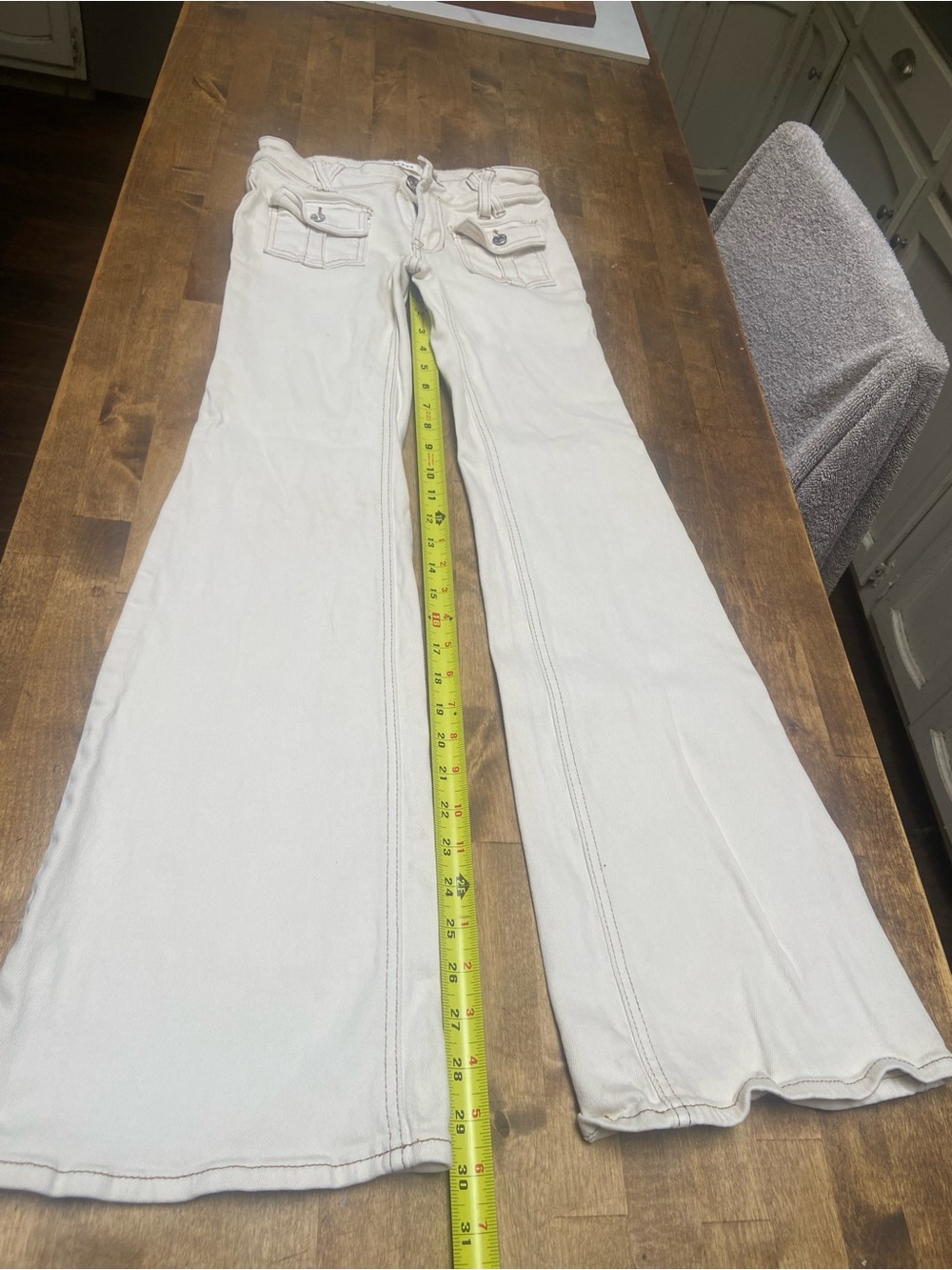 Cream low rise Flare Wide-Leg Jeans with Front Pocket Detail